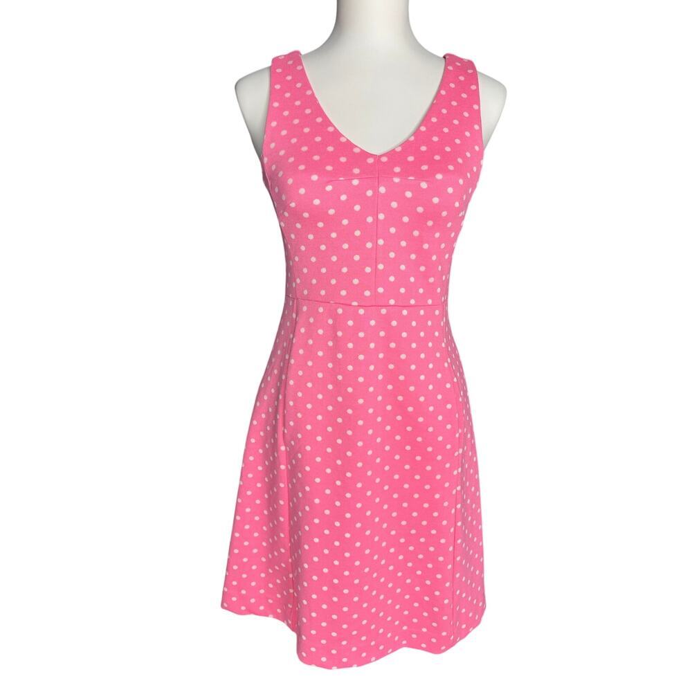 Tyler Boe Pink Polka Dot Fit Flare Dress Sleeveless Knit Size Small Preppy Chic